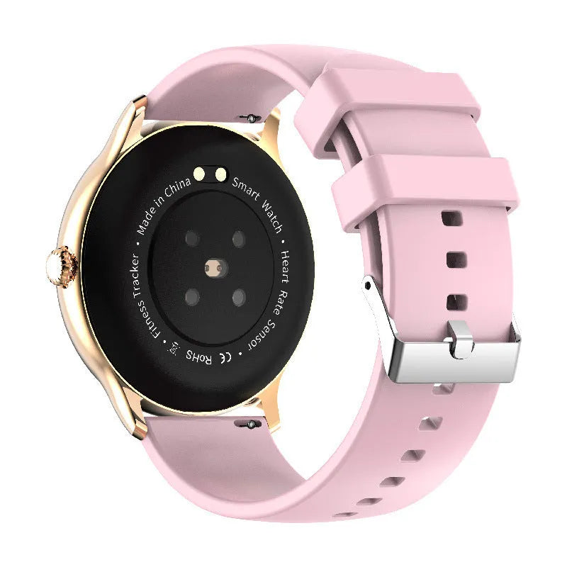 Smart sports watch with colour touch screen displaying health metrics on a silicone wristband.