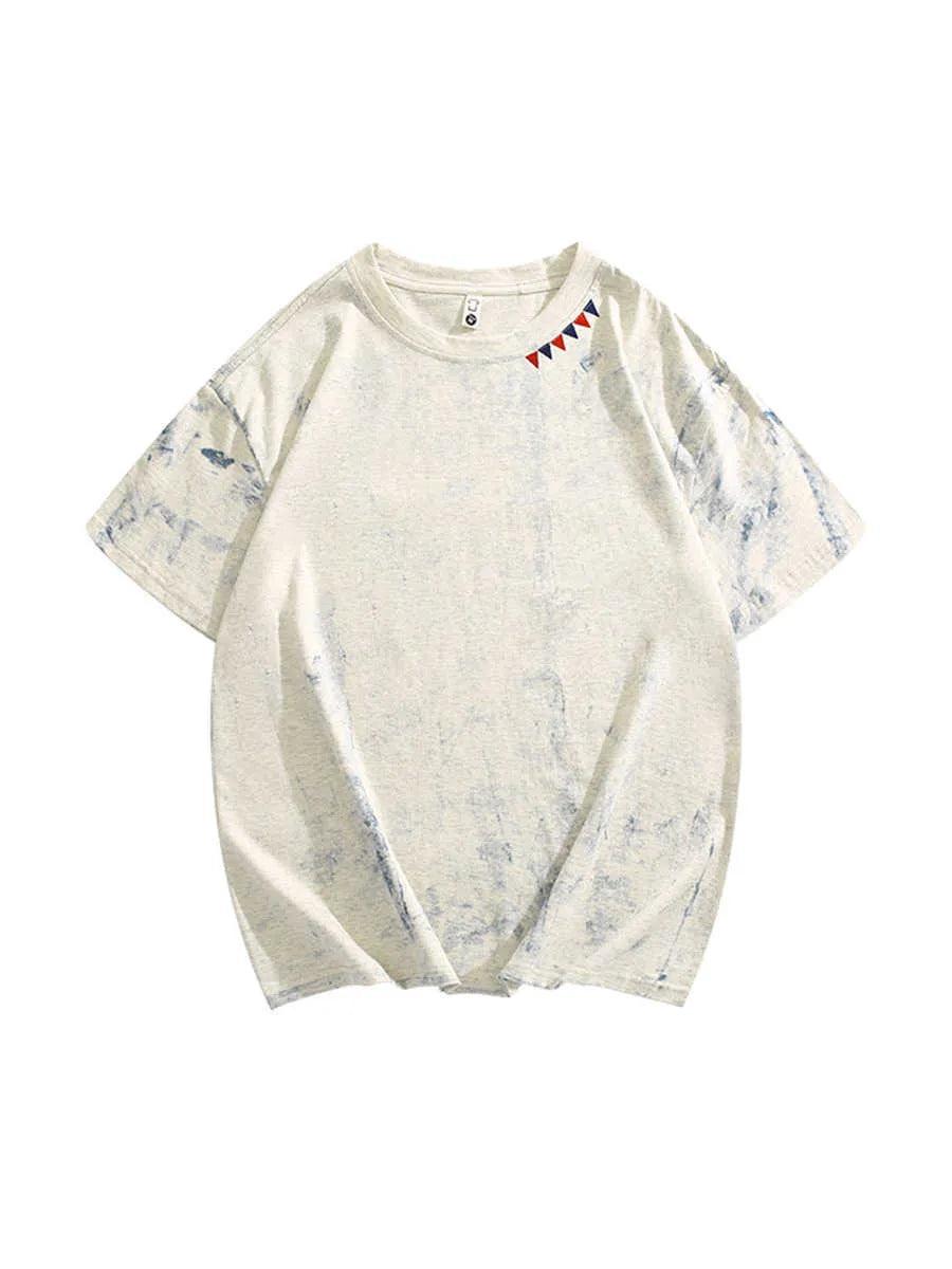 Grey tie dye printed men's T-shirt with loose fit design and half sleeves