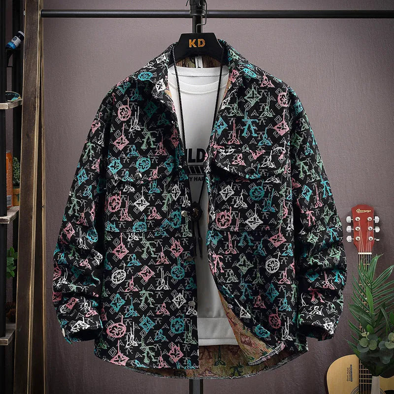 Casual lapel shirt coat in polyester fabric showing straight hem and long sleeve design