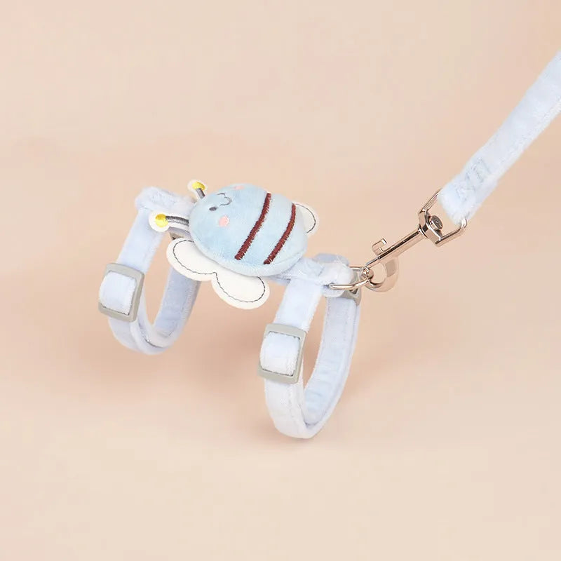 Bee shaped adjustable cat rope leash in polyester with strap, available in pink yellow blue colours