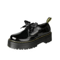 Women's thick soled leather shoes with ribbon details in black and white colour options