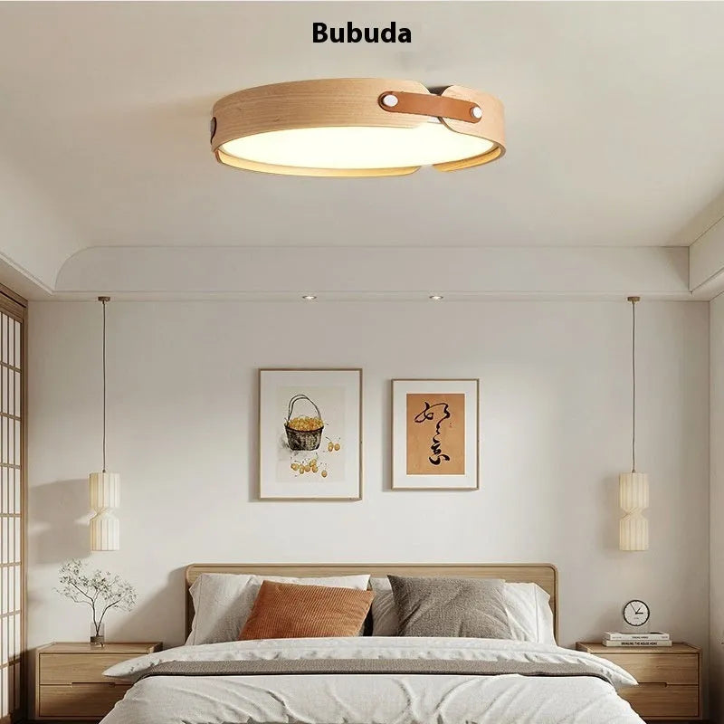 Japanese style wooden ceiling lamp with PMMA shade in warm light colour