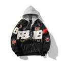 Men's black American Motorcycle Baseball Uniform jacket with detachable hood and side seam pockets
