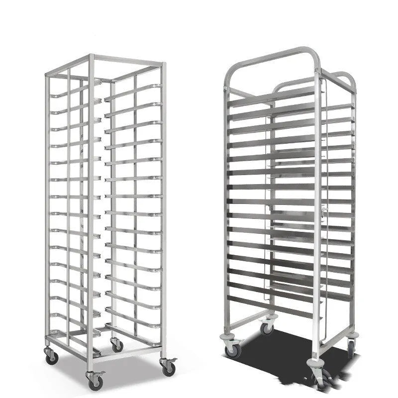 Six-layer stainless steel baking tray rack with locking mechanism for 40x60cm baking sheets