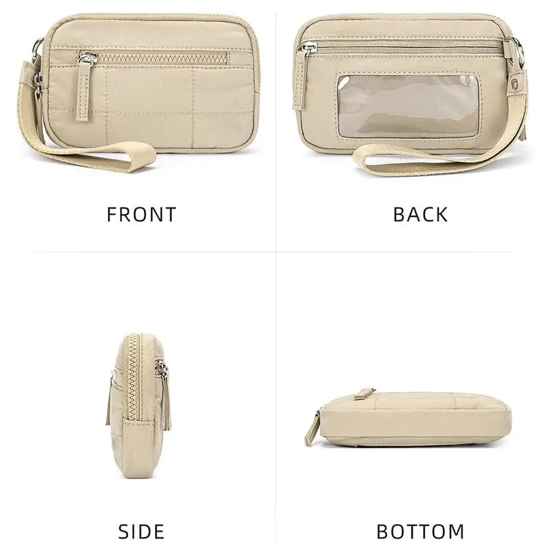 Waterproof quilted women's handbag with transparent deck in seven colour options