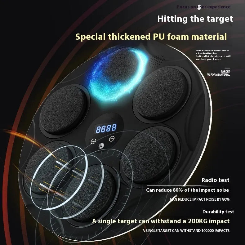 Black smart Bluetooth boxing target with coloured lights for wall-mounted fitness training