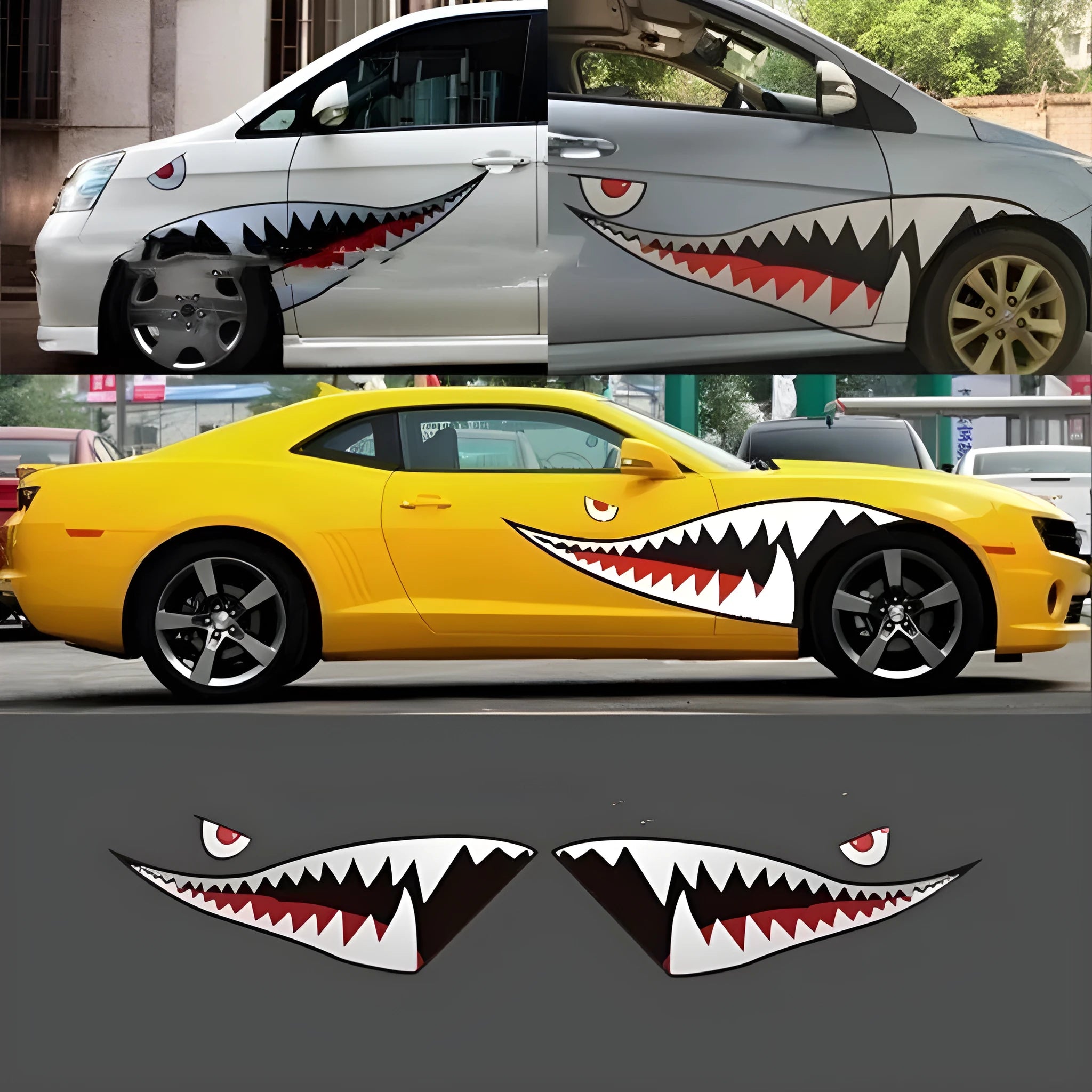 Shark series large PVC body sticker for outdoor decoration, showing adhesive backing.