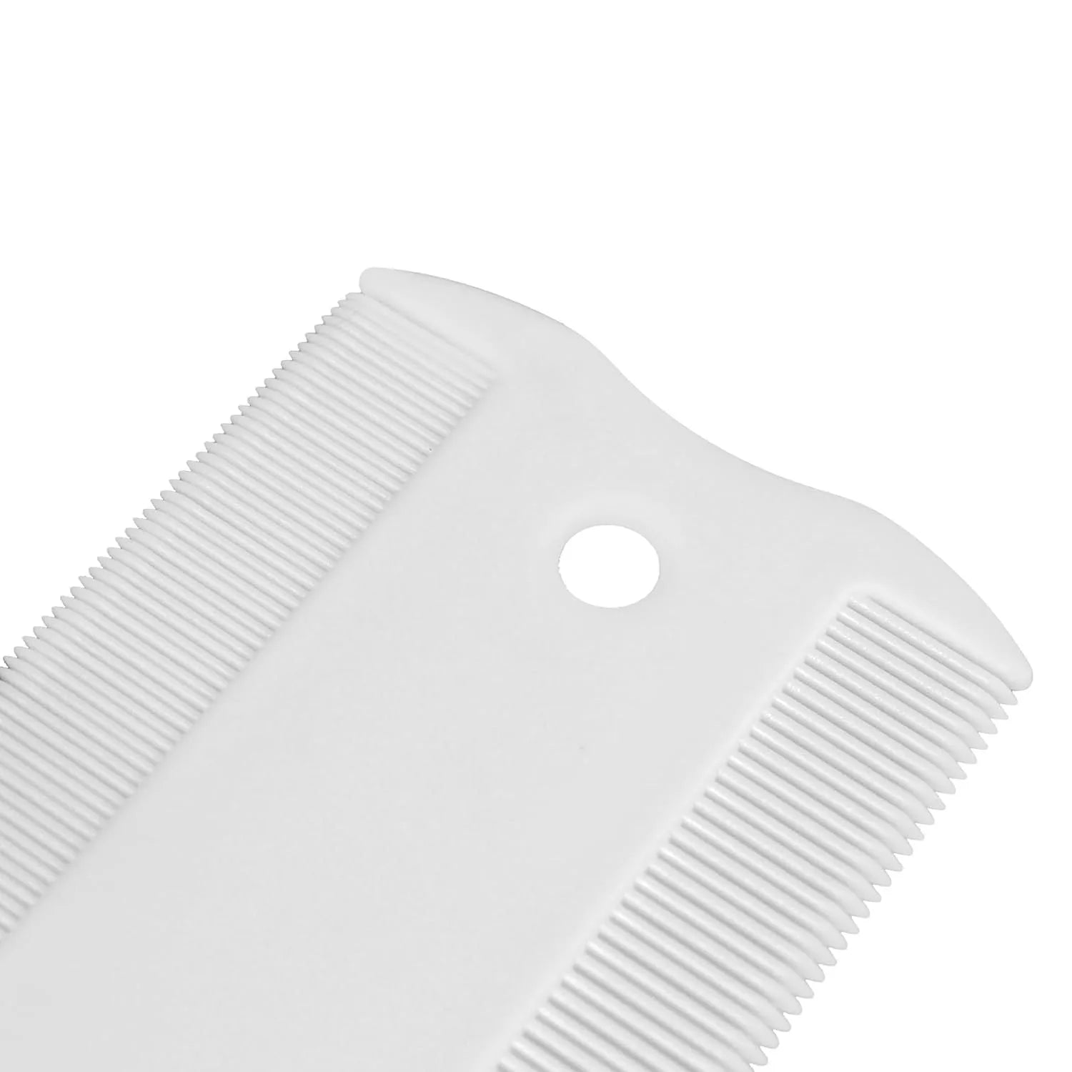 Double-sided plastic flea comb for pets with dense teeth measuring 0.85 by 5 centimetres