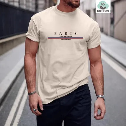 Men's loose fit short-sleeved T-shirt with a printed letter design, made from pure cotton.