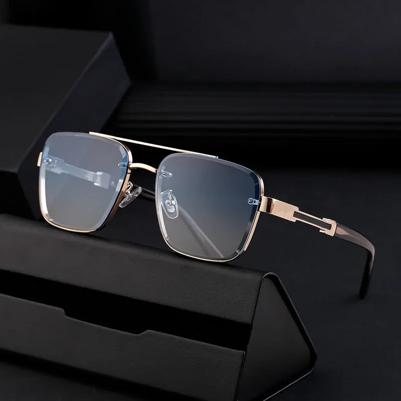 Men's vintage style sunglasses with UV protection in a European American design on a PC frame.
