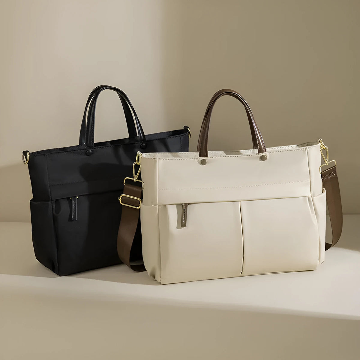 Women's fashion briefcase in Oxford cloth with laptop compartment and contrast stitching