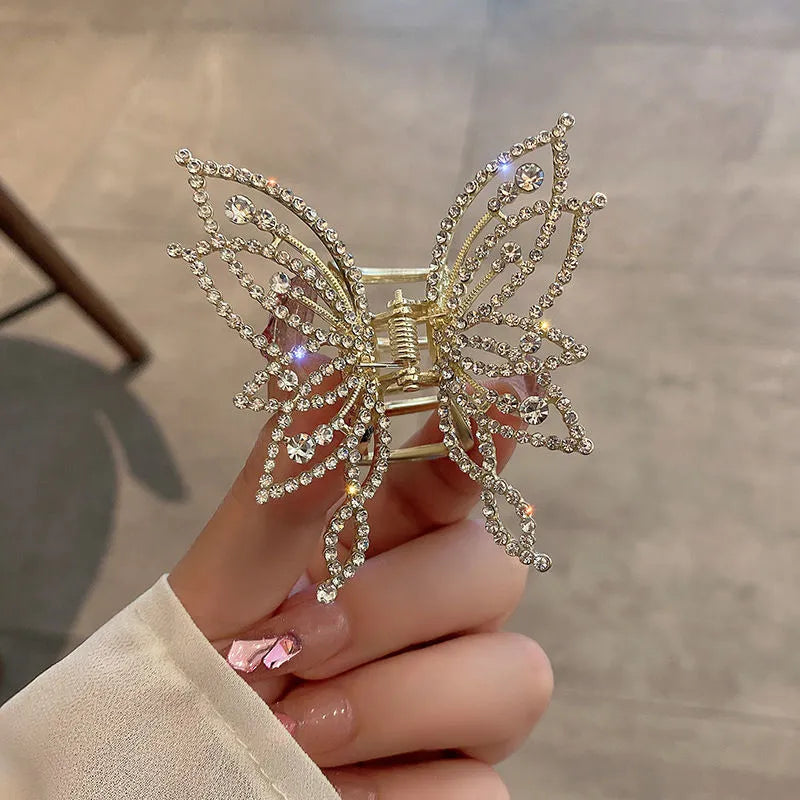 Butterfly hair barrettes for women in alloy with rhinestone or pearl decoration