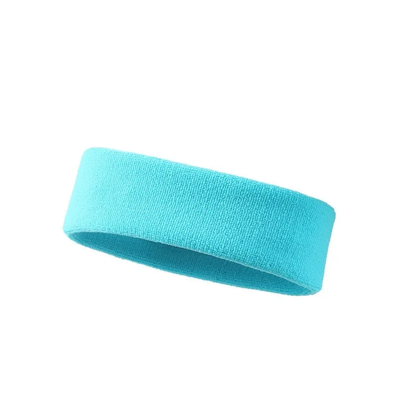 Solid colour elastic sports sweat band made from polyester spandex.