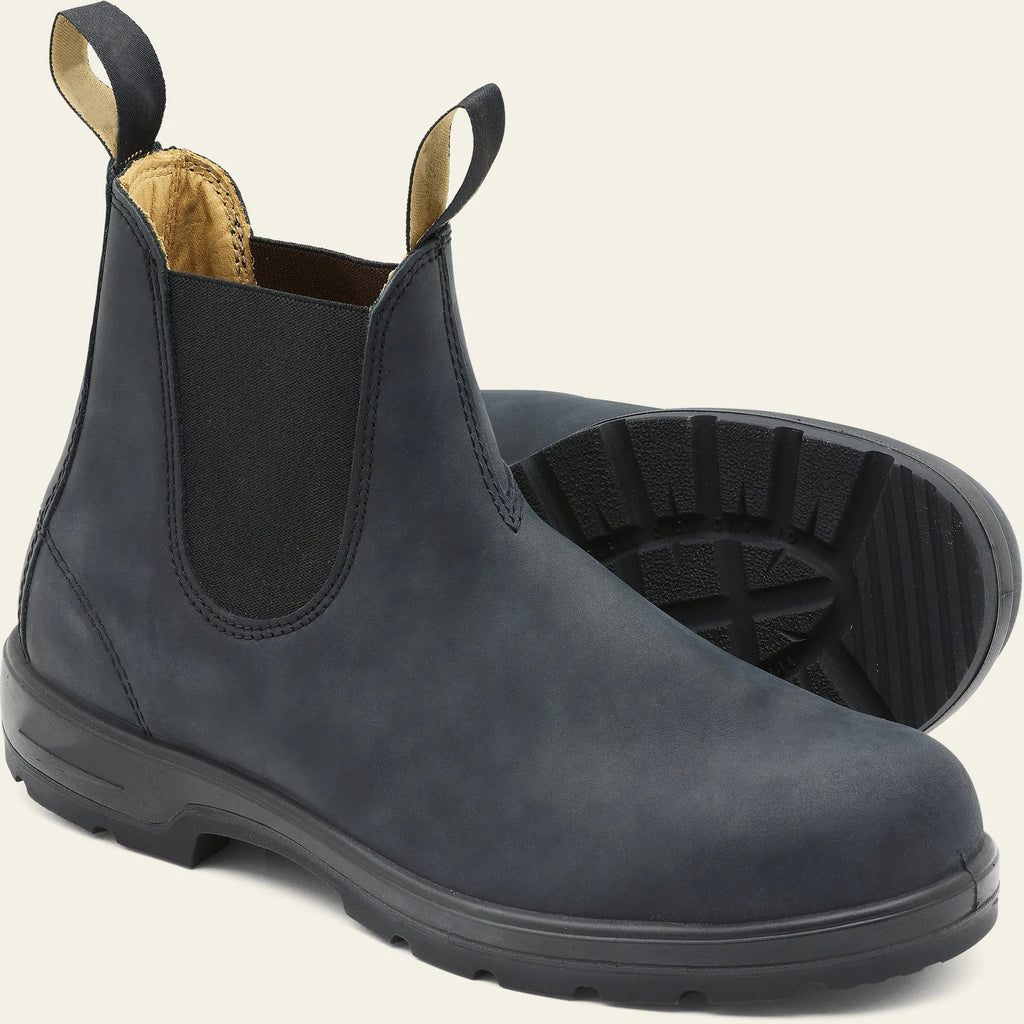 Vintage unisex Chelsea boots in frosted PU leather with beef tendon sole, showing round toe and car suture detail
