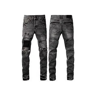 Men's black slim fit skinny jeans with straight leg pencil pants style and button fly