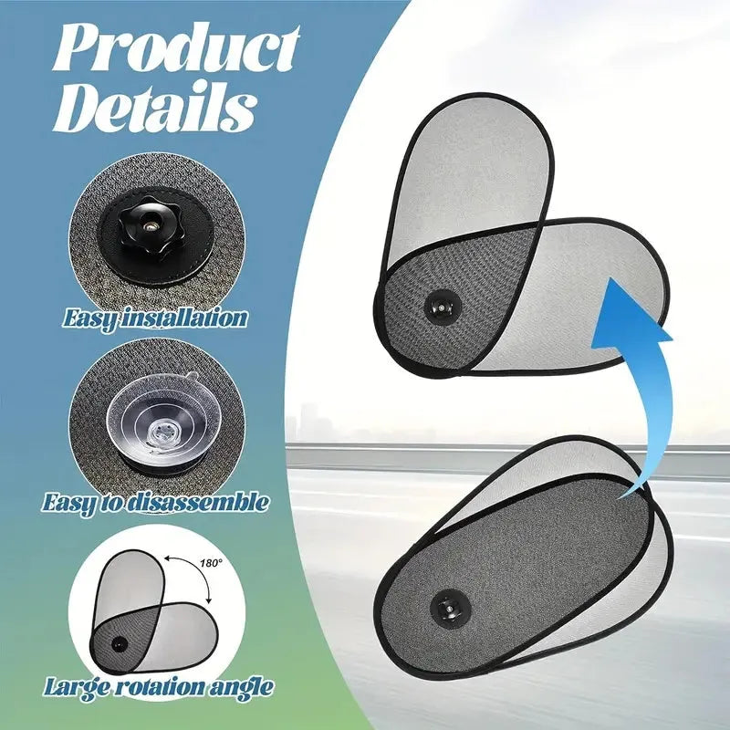 Breathable adjustable car side window shade with suction cups for baby sun protection.