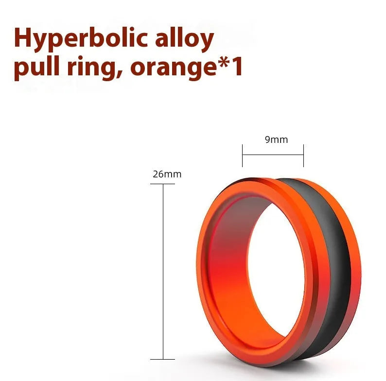 Orange and silver alloy fishing hand guard pull loop tool with textured non-slip surface.