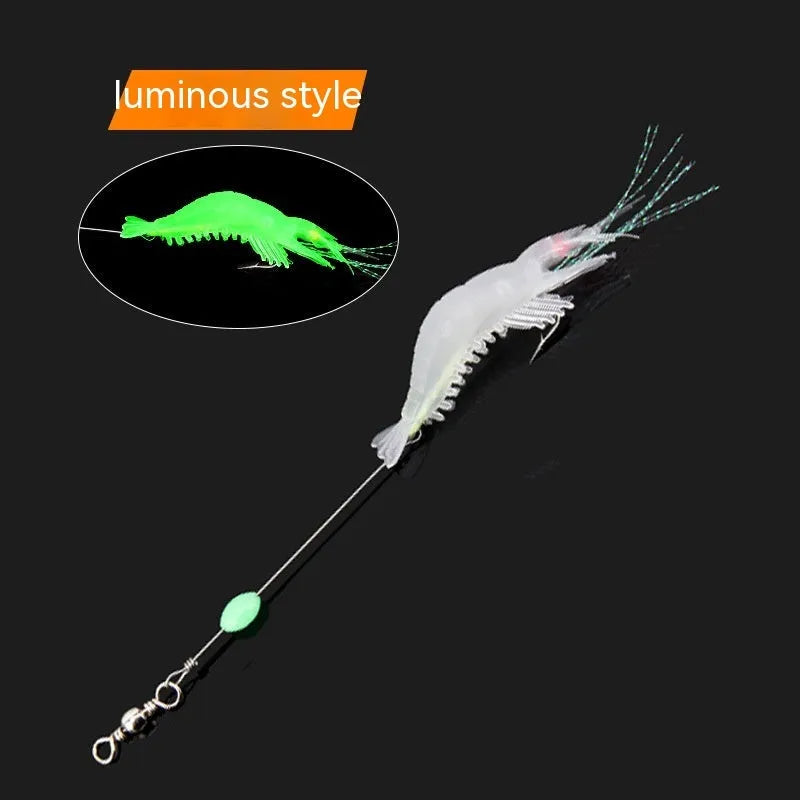 Luer soft fishing lure set with pre-attached hooks showing six different colour variations including luminous options