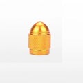 Set of aluminium alloy tyre valve caps for mountain bikes in black, blue, gold, silver, and red colours.