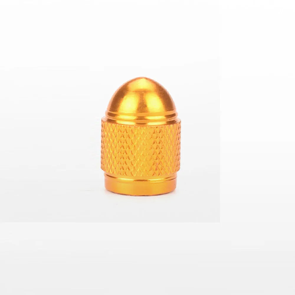 Set of aluminium alloy tyre valve caps for mountain bikes in black, blue, gold, silver, and red colours.