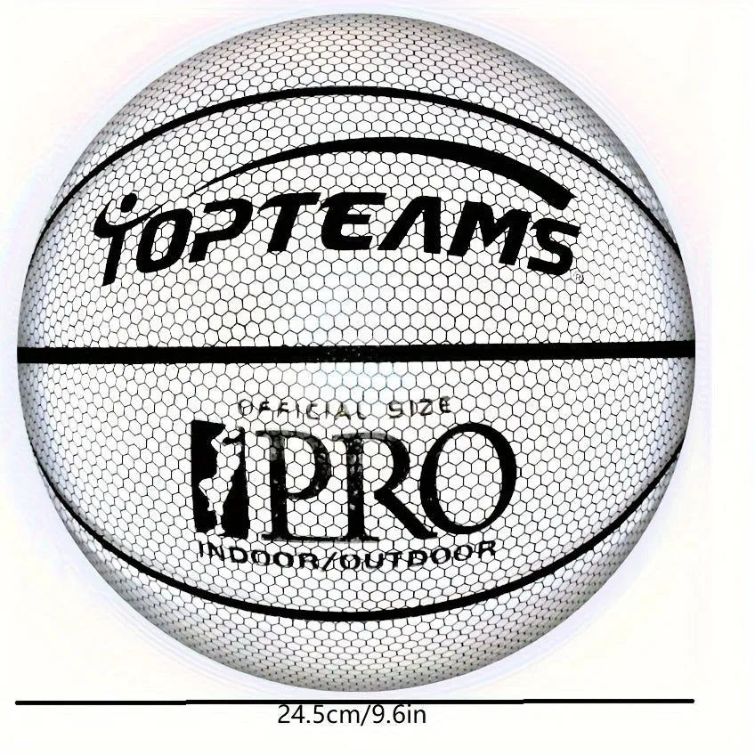 Holographic reflective basketball size 7 with fluorescent finish for night games