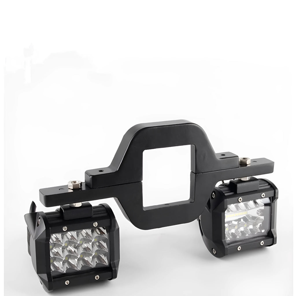 Black metal trailer hook lamp holder bracket for vehicle and towing light mounting.