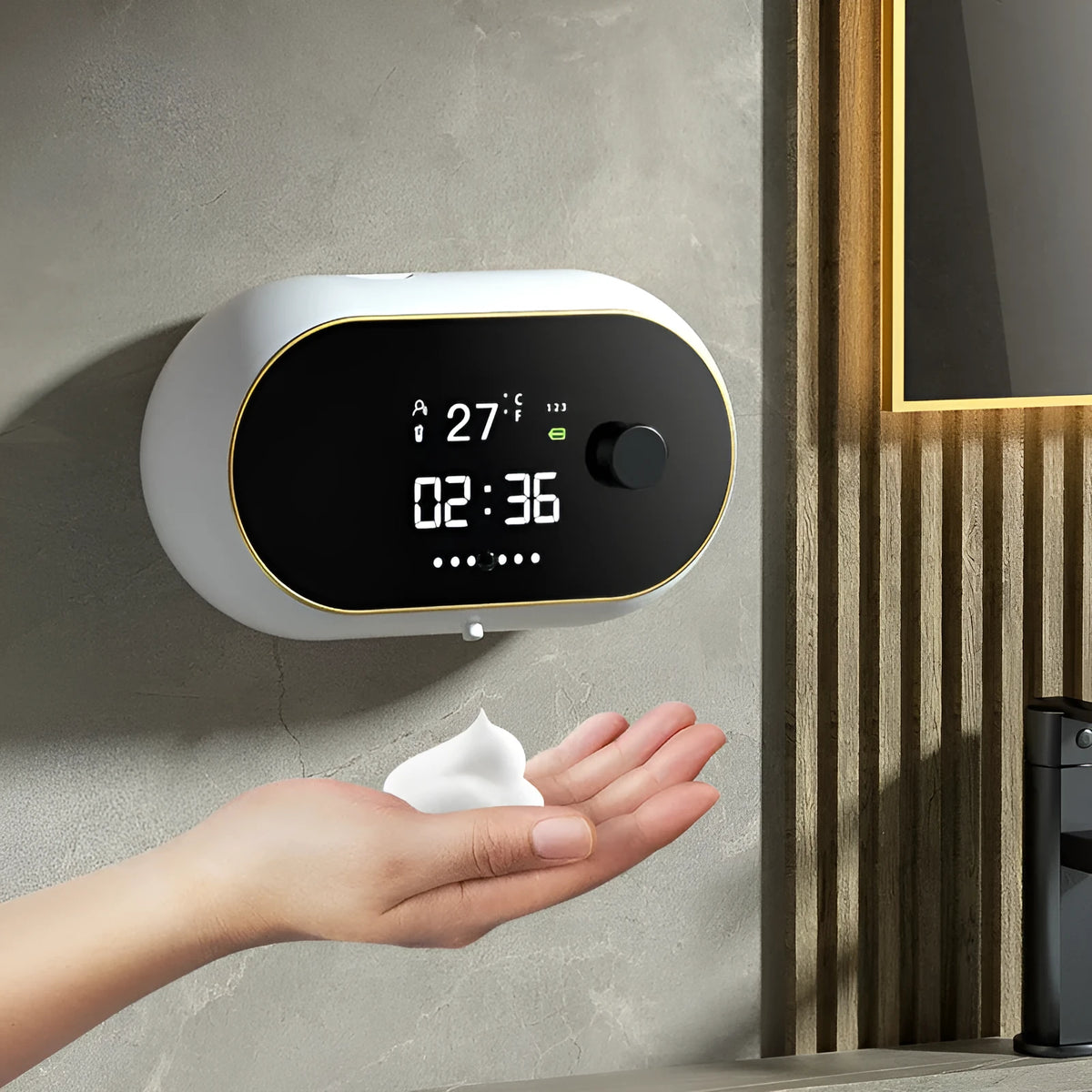 Automatic foam soap dispenser wall mounted unit in white colour