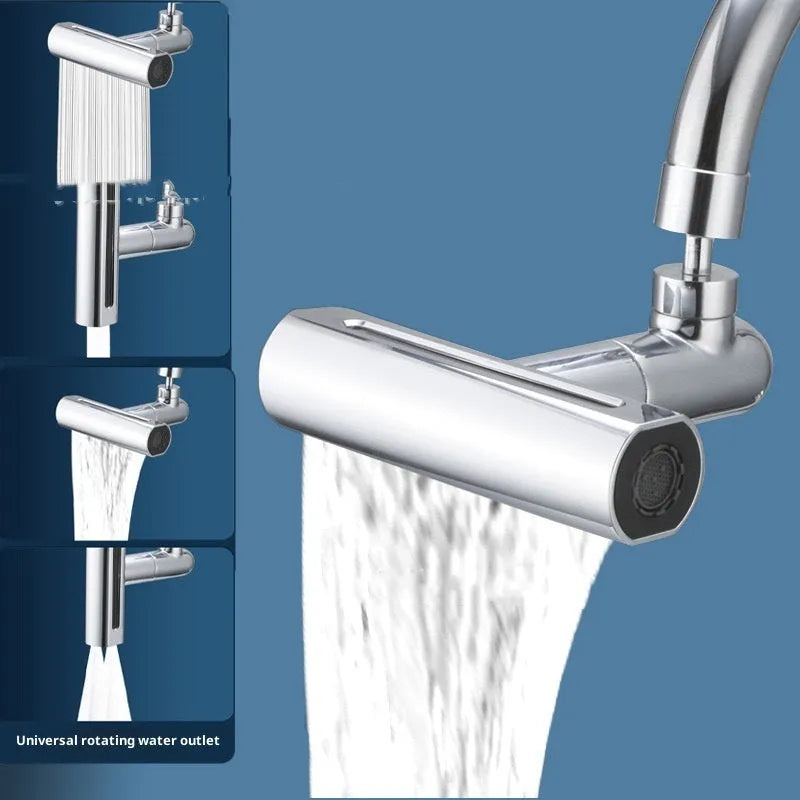 Silver waterfall faucet booster with universal rotation and three speed settings for kitchen sink