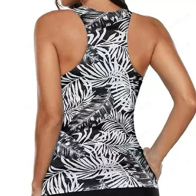 Women's polyester bikini swimsuit with a split bow design, shown in one of three available colours.