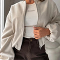 Women's off-shoulder lantern sleeve short coat in milky white or brown casual style