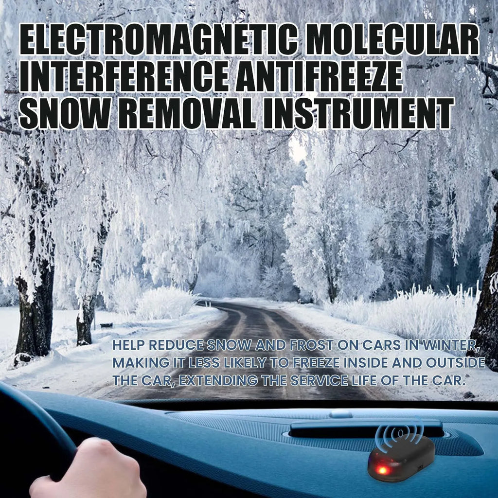 Small black plastic handheld car deicer tool with special glass for melting snow and ice.
