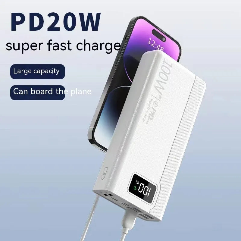 Large capacity power bank in black or white plastic shell with fast charging support