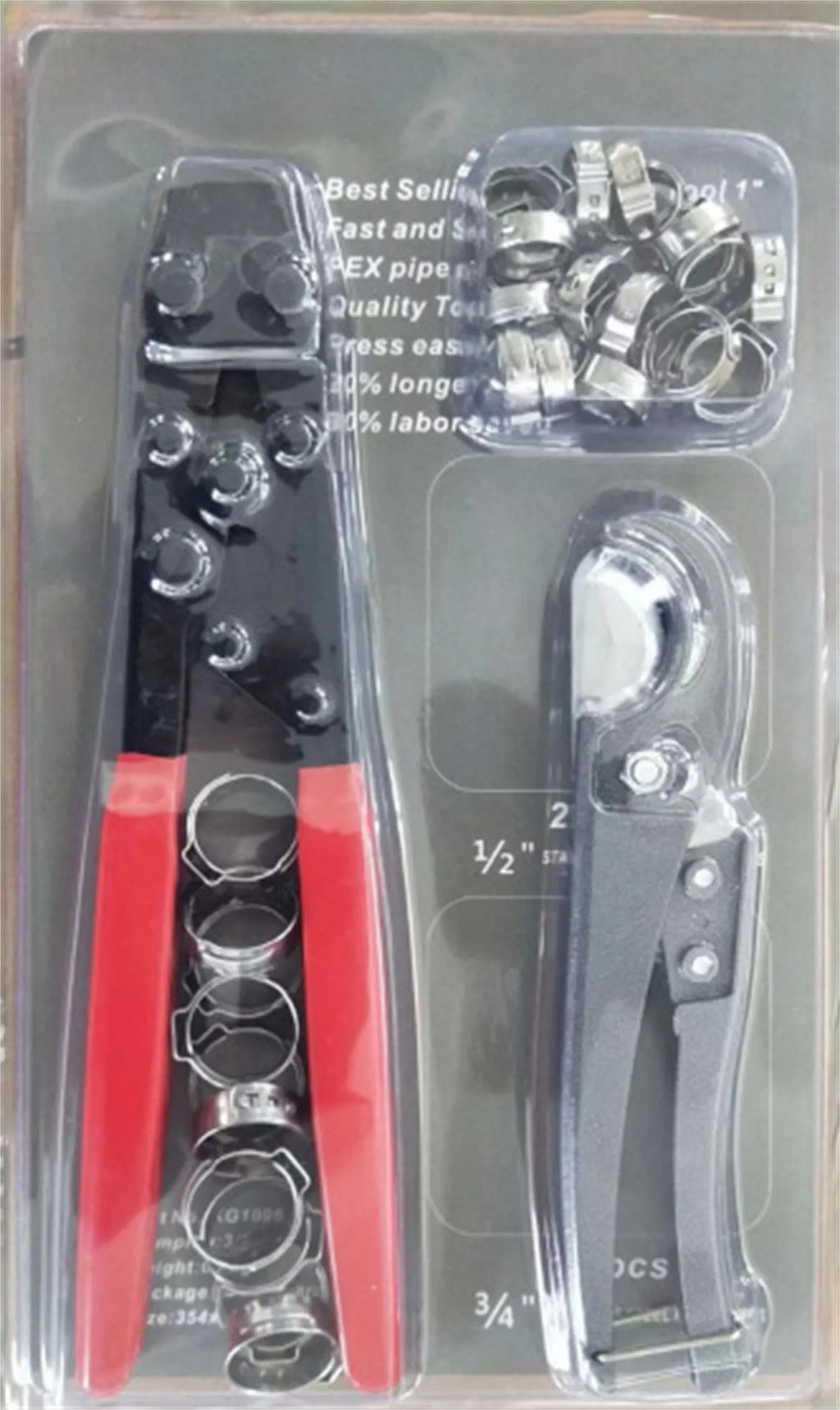 Red PEX single ear clamp set with metal construction and carbon steel cutting edge
