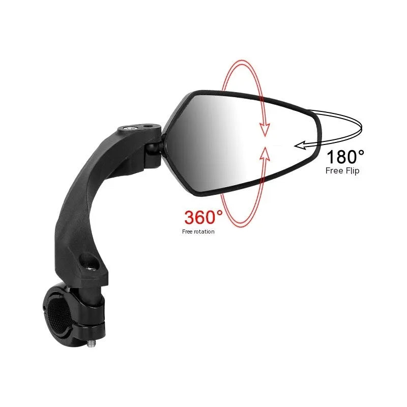 Black-framed bicycle rearview mirror with clear PMMA acrylic surface