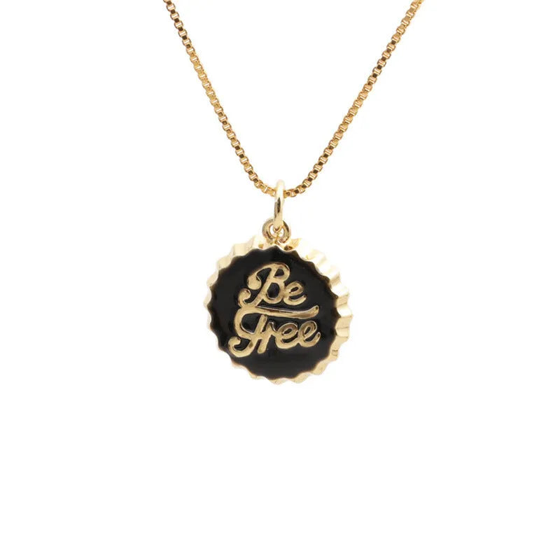Copper bottle cap pendant necklace with 18K gold electroplated finish on a 40cm box chain