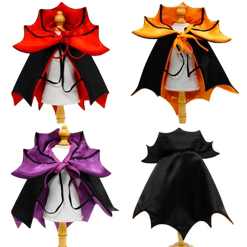 Halloween pet cloak for cats and dogs in batwing or common style, red black purple orange colour options
