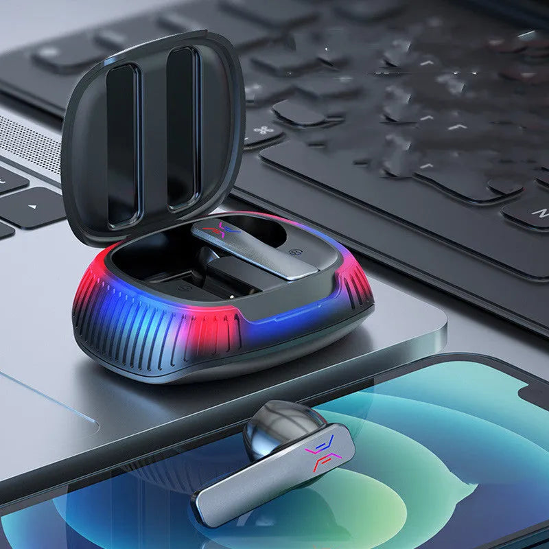 Hall Flashing wireless in-ear gaming headset in black or white colour with Type-C cable.