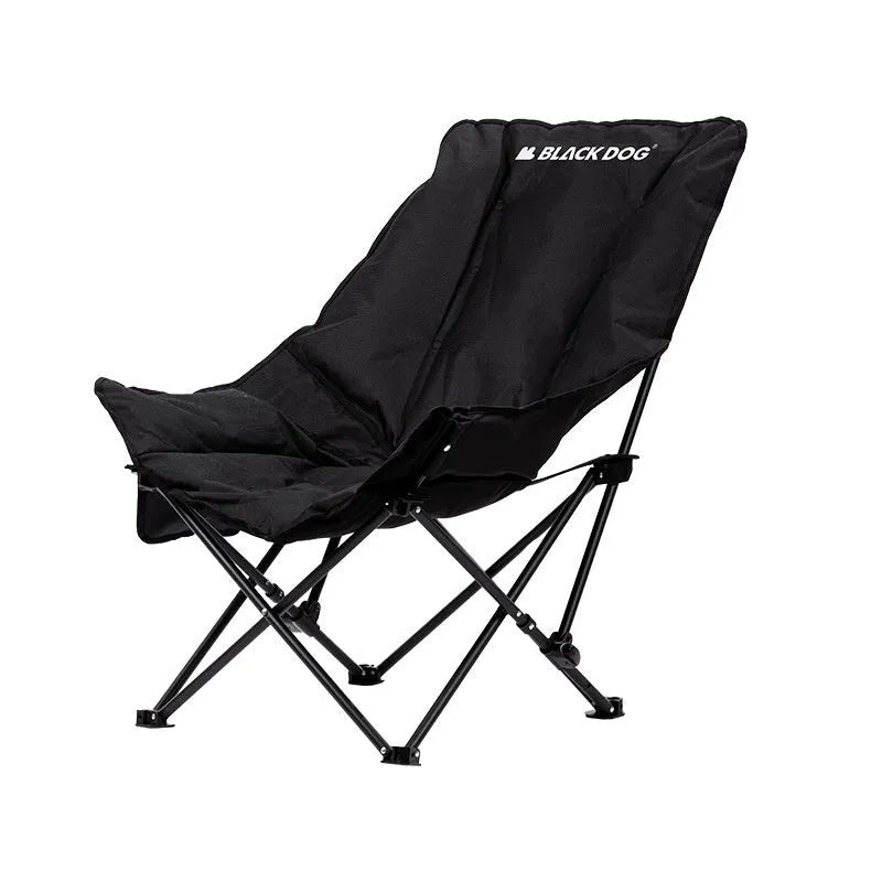 Night black Oxford cloth folding moon chair in camping and beach setting
