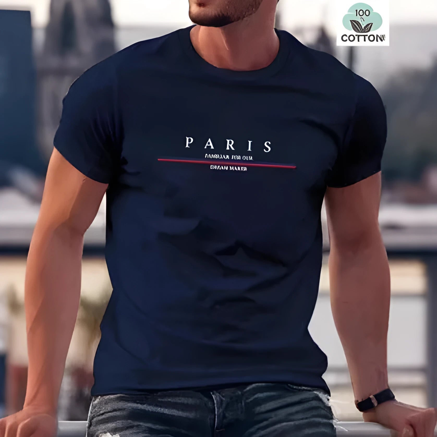 Men's loose fit short-sleeved T-shirt with a printed letter design, made from pure cotton.
