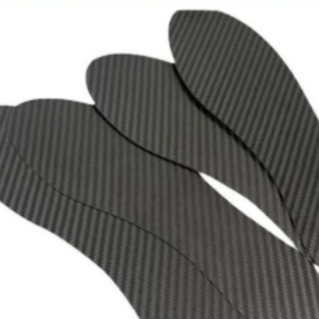 Black 3K full palm carbon fibre running insoles showing thickness options for shock absorption and high elasticity support