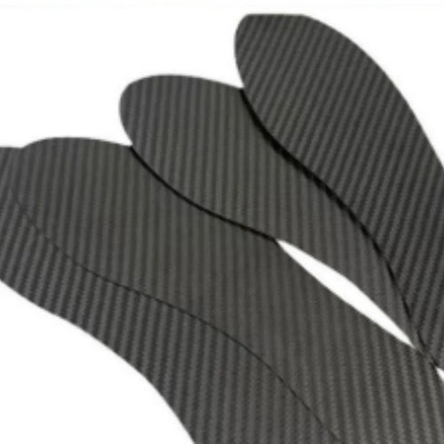 Black 3K full palm carbon fibre running insoles showing thickness options for shock absorption and high elasticity support