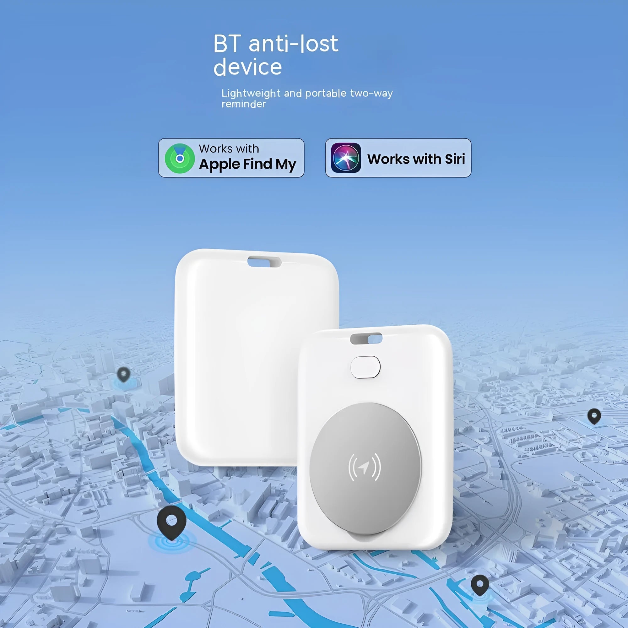 White ABS plastic pet tracker device for cats and dogs with Apple compatibility
