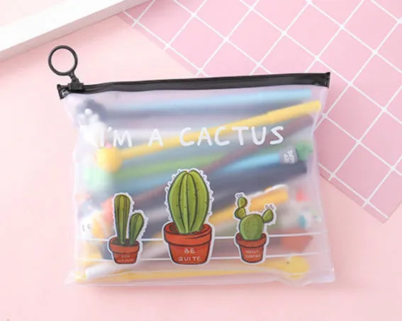 Marvel series cartoon cactus pen set with 20 black 0.5mm pens in plastic case