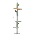 Tall solid wood cat climbing frame with integrated cat nest, platforms, and a scratch board.