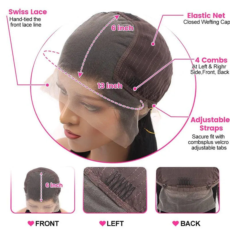 Straight black human hair lace front wig with a 13x6 inch hand-woven frontal on a mannequin head