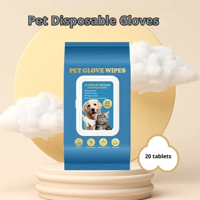 Pack of 20 disposable gloves for cleaning cats and dogs without water