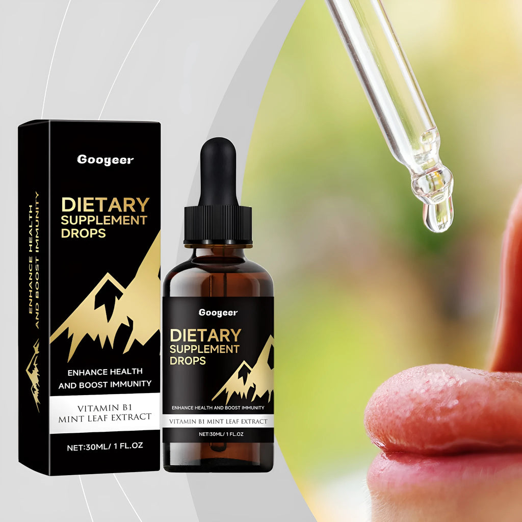 30ml glass bottle of vitamin D3 and K2 dietary supplement drops with a black dropper.