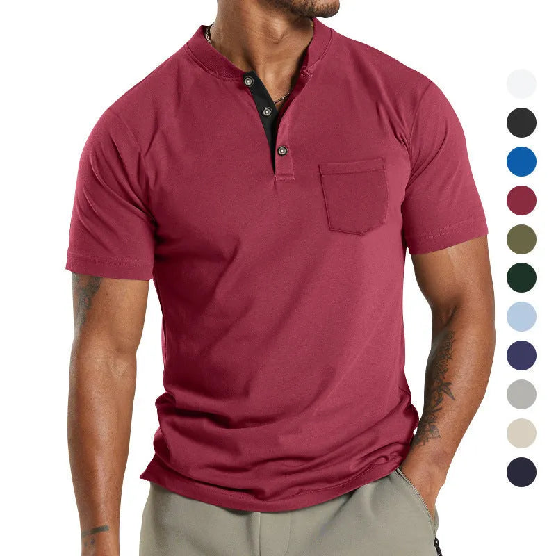 Plus size men's short sleeve solid colour shirt with a button-up chest pocket.