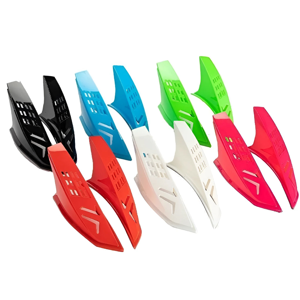 A pair of coloured horn accessories for children's helmets with 3M adhesive backing.