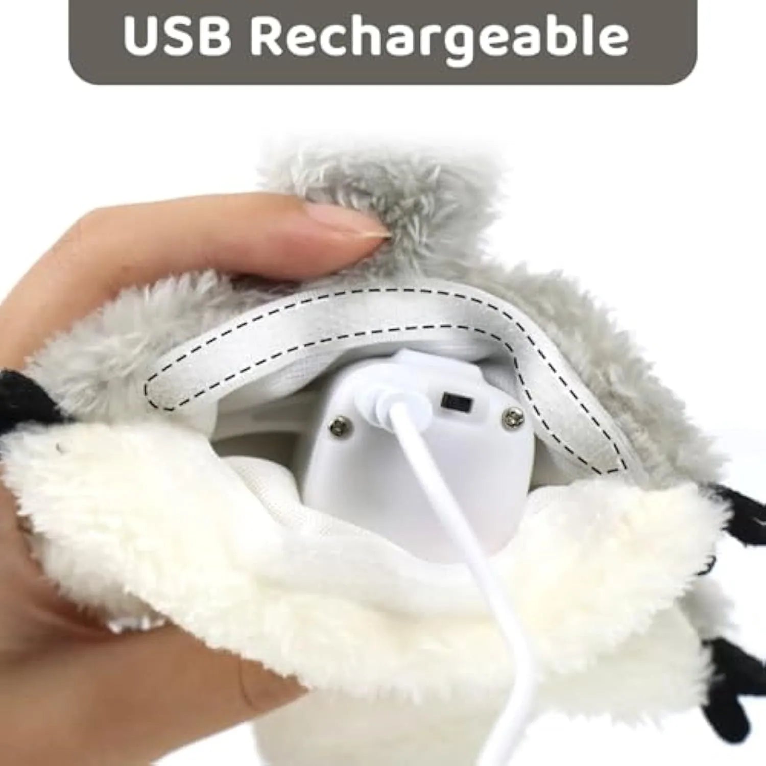 Gray flapping squirrel cat toy with electronic components and soft plush material